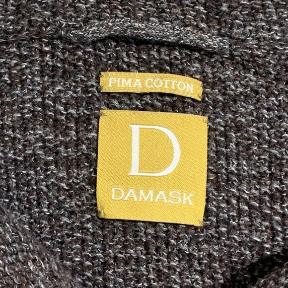 Damask Women's Small Brown Pima Cotton Coatigan Shacket Buttoned Long Collared - Picture 2 of 5